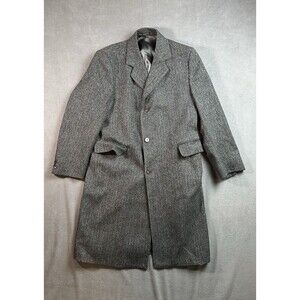 Christian St. John Overcoat Men Gray Black Wool Herringbone Tweed Dress VTG Lg
